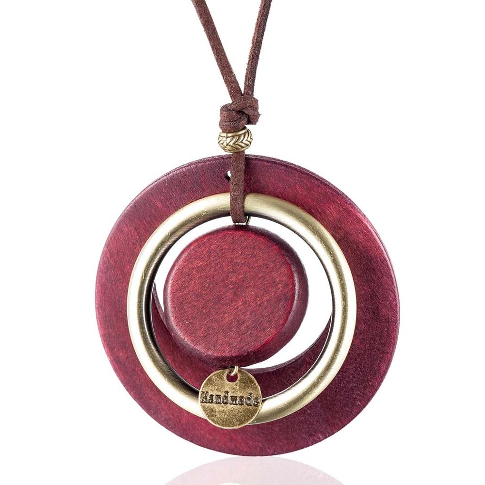 vintage woman choker necklace Wholesale Fashion Jewelry Wooden pendant Handmade Long necklace for women collares mujer kolye