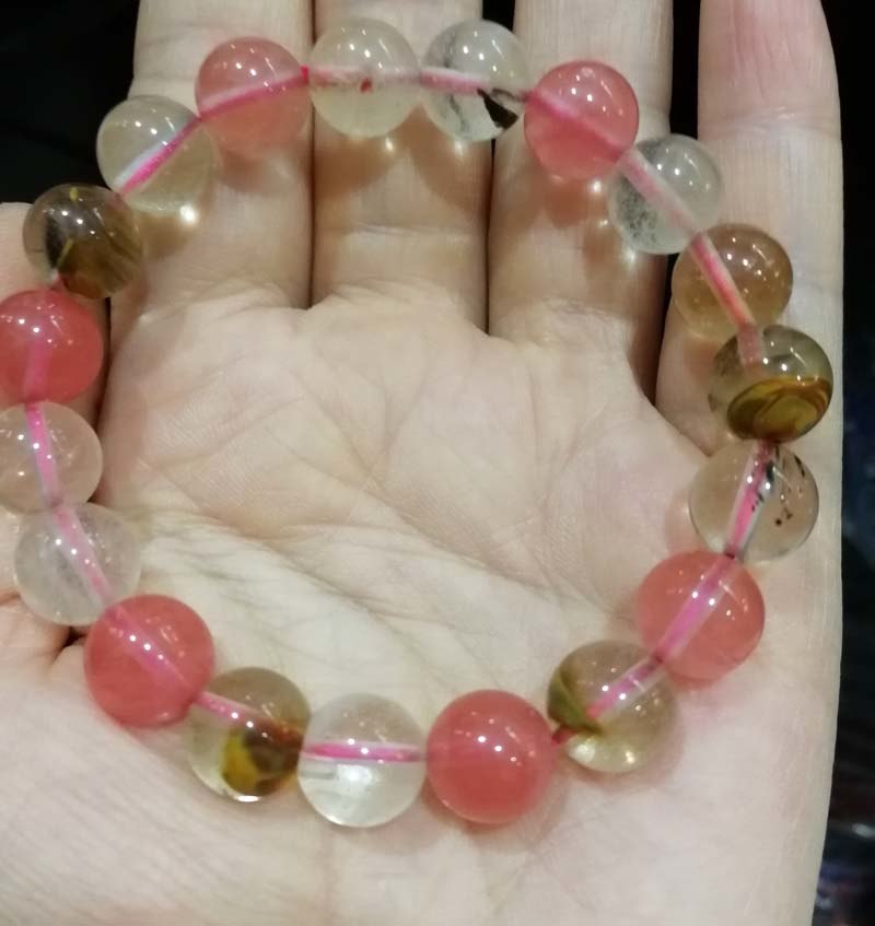 watermelon quartz red/multicolor round 10mm bracelet 7.5inch   beads nature