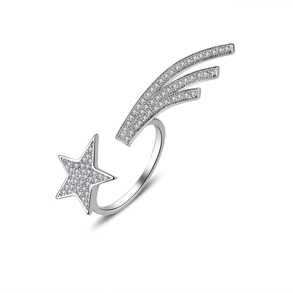 adjustable 925 Sterling Silver color  Crystal Star Rings for women jewelry wedding party gifts