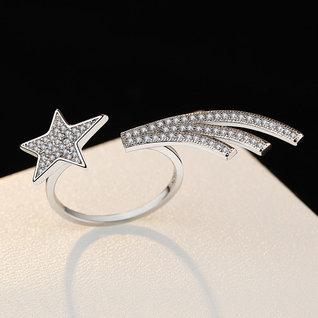adjustable 925 Sterling Silver color  Crystal Star Rings for women jewelry wedding party gifts