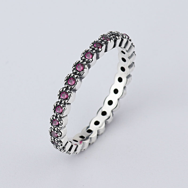 Hot Sale Fashion jewelry Real Pave Setting Plant Trendy red Compatible With Original 925 silver Retro woman Ring