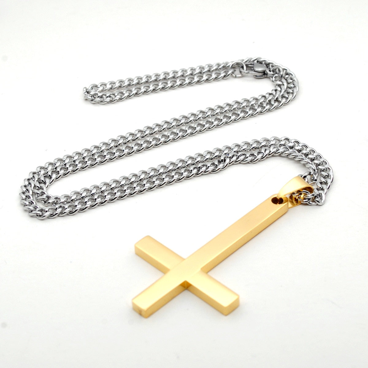 Male Black St Peter's Inverted Cross Pendant Necklace for Men Stainless Steel Choker Crux de Sanctus Petrus Jewelry