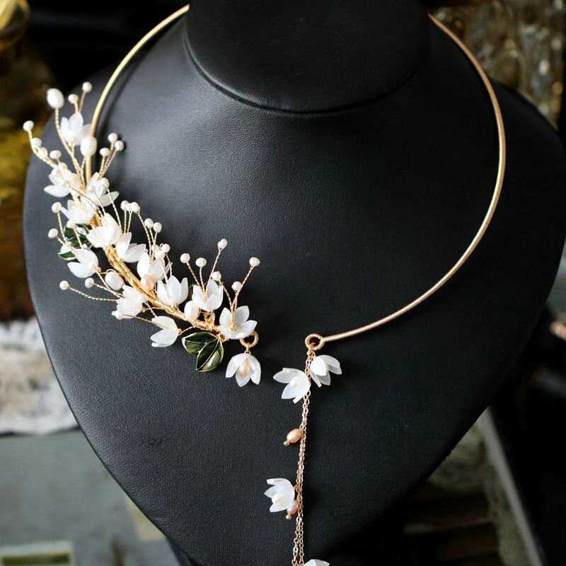 elegant handmade jewelry original forest style summer natural pearl flower chokers necklace band for women
