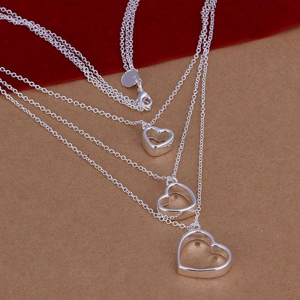 fine 925-sterling-silver necklace fashion jewelry chain 3heart necklaces & pendants women men collar SN038