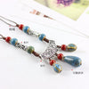 2021 Vintage Ceramic necklace for woman brightly porcelain ball pendant long rope chain ethnic jewelry
