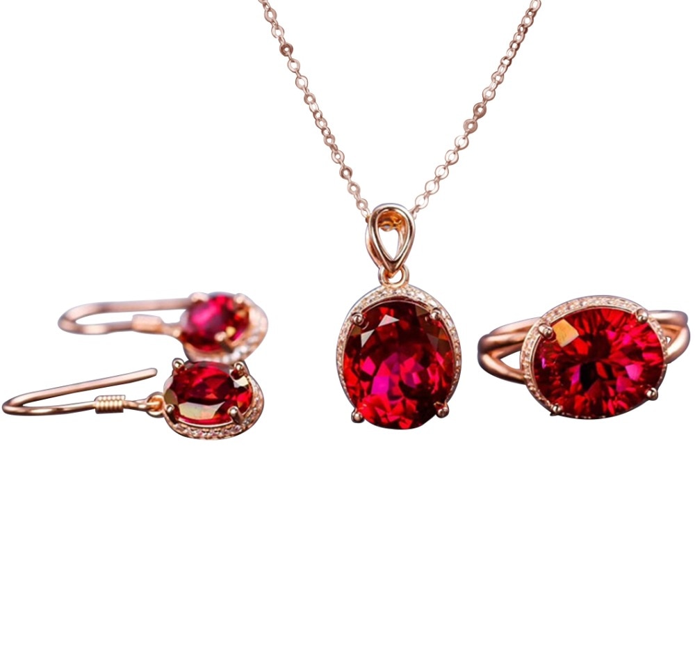 new design classic 925 sterling silver natural red topaz gemstone ring pendant necklace earring jewelry set for women