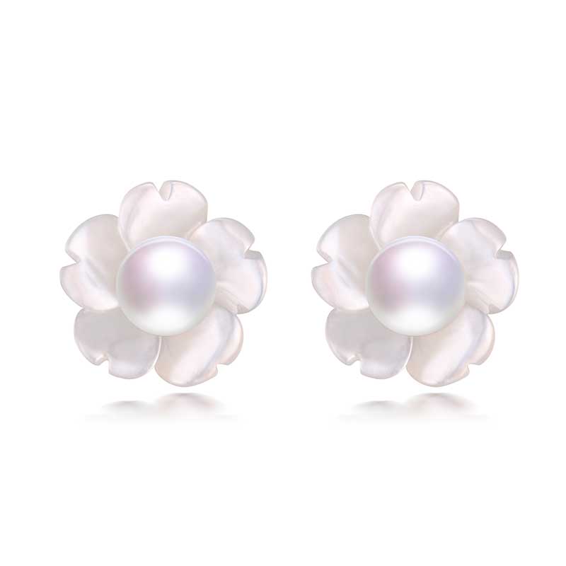 white genuine freshwater pearl earrings, white Peach blossom design women earrings with summer dress 2020 new