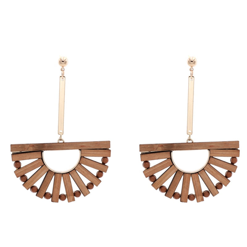 Long Geometric Wooden Earrings for Women Brand Jewelry Hyperbole Bamboo Drop Earrings Statement Accessories