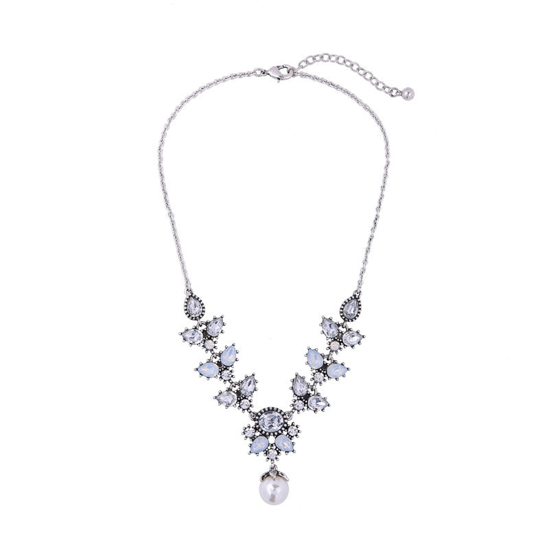 Vintage Crystal Flower Choker Necklace Top Fashion Jewelry Women Boho Statement Simulated Pearl Necklace Pendant