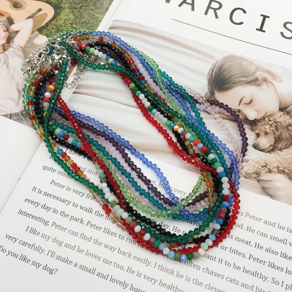 women necklace 2021 3x4 crystal beads strand shinny choker necklace women lots colors necklace jewelry