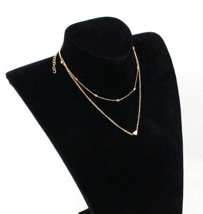 x253 New Arrival Gold Color Heart Pendant Necklace Fashion Double Layer Chain Choker Necklace For Women Top Quality Dropshipping
