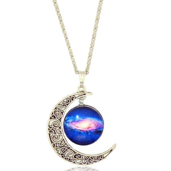 x405 Moon Statement Necklace Glass Galaxy Lovely Collares Necklace&Pendants Fine Jewerly silver color Jewelry