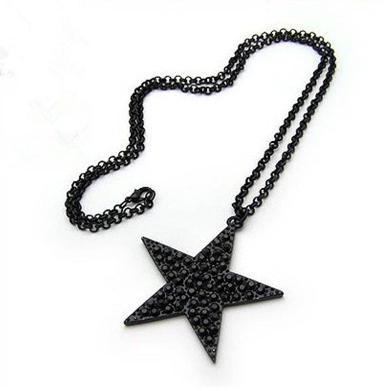 x49 Fashion Jewelry Black Pentagon Five-pointed Star Pendant Necklace For Women  Hop Punk Long Sweater Necklace Wholesale