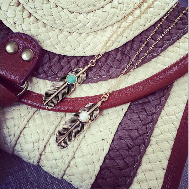 x52 Cheap Costume Jewelry Gold Color Leaf Design Pendant Necklaces & Pendants 2015 New For Women