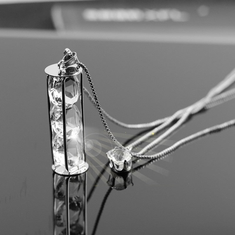 x62 High Quality Gold Silver Color Long Necklaces Shining Crystal Pendant Necklaces For Noble Women Exquisite Birthd Gift