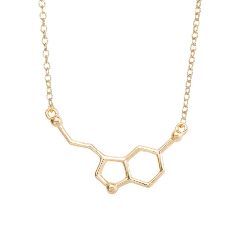 2020 Serotonin Molecule Pendants Necklaces For Women Chemistry Chokers Collar Elegant Simple Gold Silver Necklaces XL012