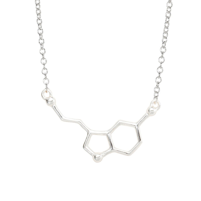 2020 Serotonin Molecule Pendants Necklaces For Women Chemistry Chokers Collar Elegant Simple Gold Silver Necklaces XL012