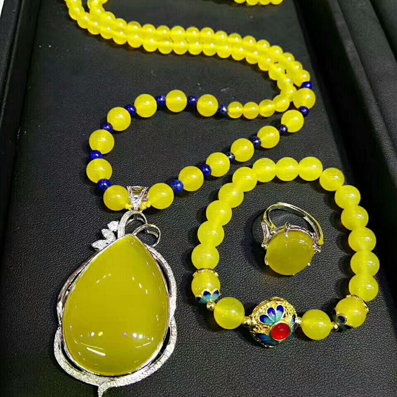 yu xin yuan 925 Silver Jade Medullary Jewelry Sets Ring Pendant/Necklace Bracelet Fashion Fine Jewslry Sets For Ladies Party