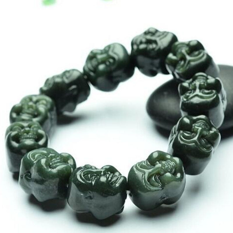 yu xin yuan Hetian jade Buddha head string Double-sided buddhist head and tian qing yu jade bracelet