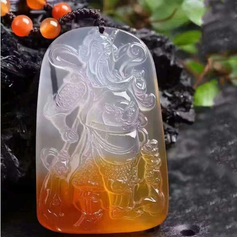 yu xin yuan natural chalcedony carved guanggong Pendants&Necklace with free link chain lucky amulet trendy women men jewelry