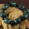 yu xin yuan natural green qing yu jade drum bracelet and black bead