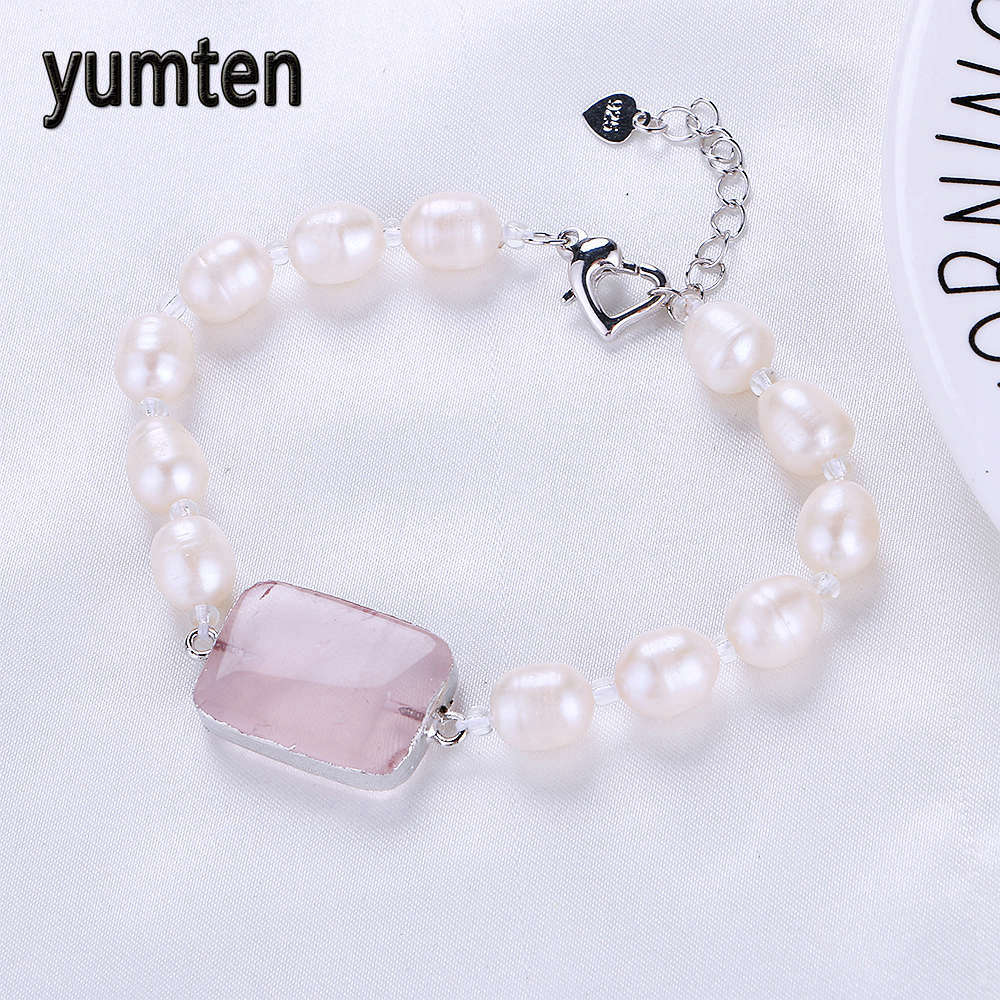 Pearl Bridal Bracelet Wedding Bridal Pearl Jewelry, White Color 9-10mm Genuine Pearl Bracelet With Heart Charm