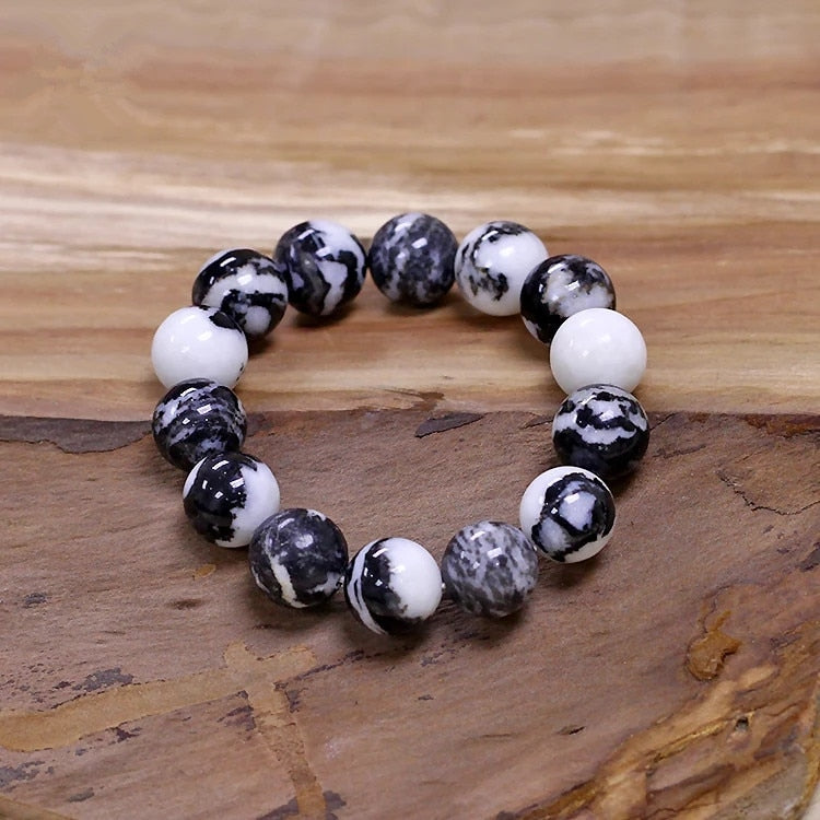 zebra agate black white round 4/6/8/10/12/14/16/18/20mm bracelet 7.5inch   beads nature freeshipping gift