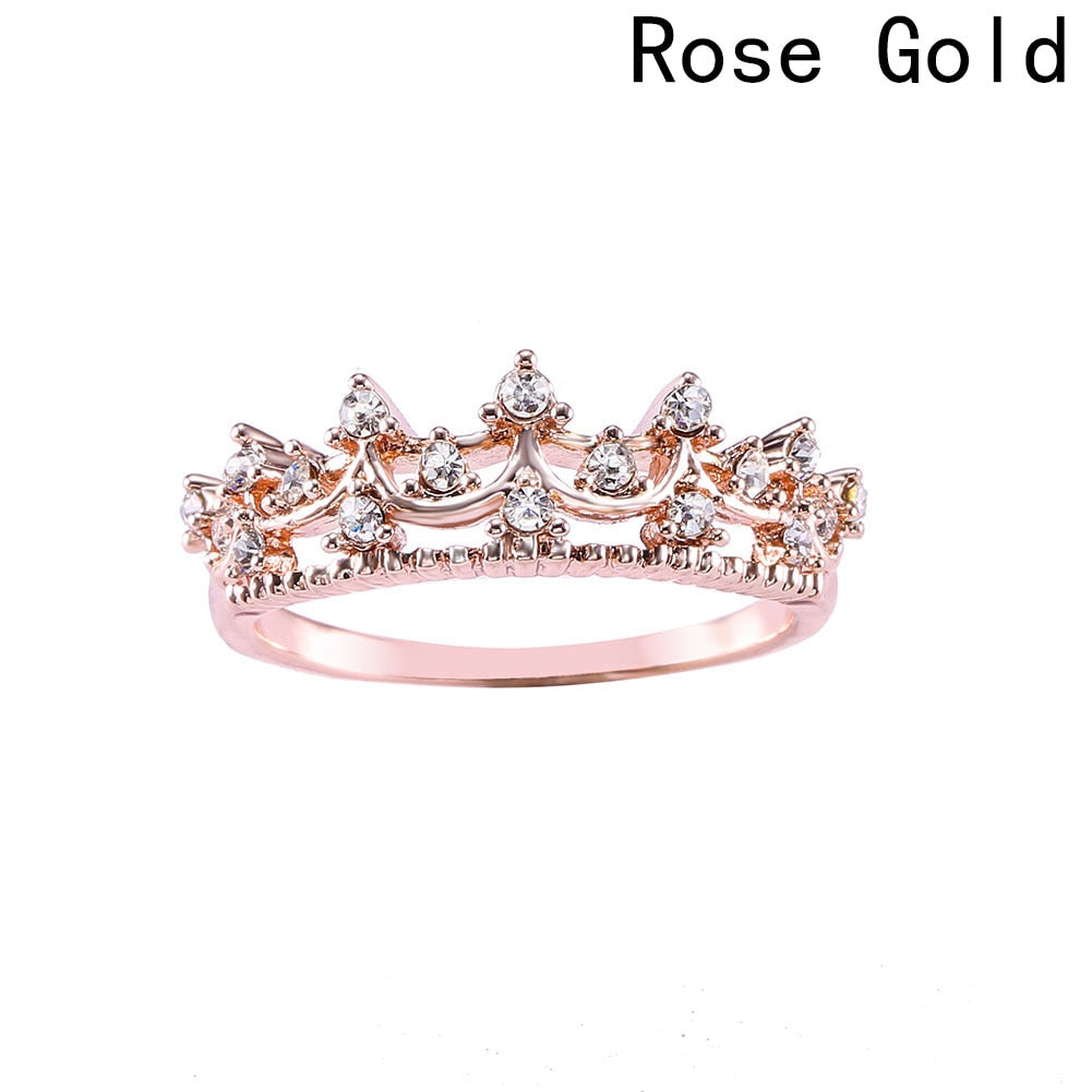 1 pc Exquisite Crown Shaped Ring Rose Gold Color Rings for Women Fashion Romantic Jewelry